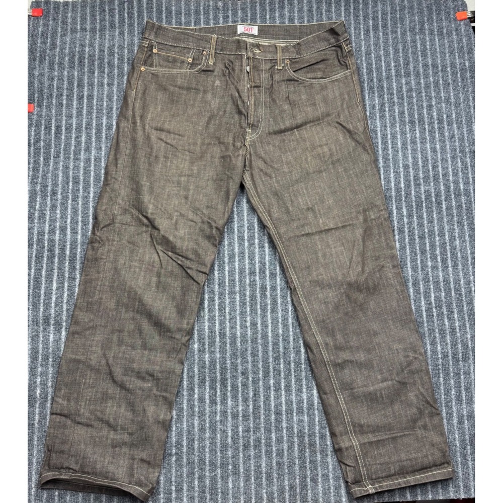 Levis Mens 501 Original Straight Leg Jeans 40x30 Brown Contrast Stitch Denim